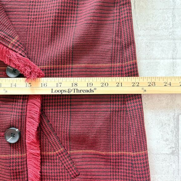 Laurie Felt Zoe Plaid Knit Fringe Trim Button Front Wrap Clueless Preppy Coat S - Picture 7 of 12